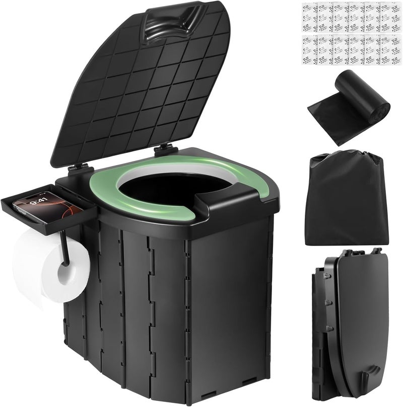 Ryscam Portable Toilet, Camping Toilet with Lid, Portable Travel Folding Toilet with Bags, Suitable for Camping, Hiking, Car Travel,Truck, RV, Boating, Road Trips, Beach - Image 1